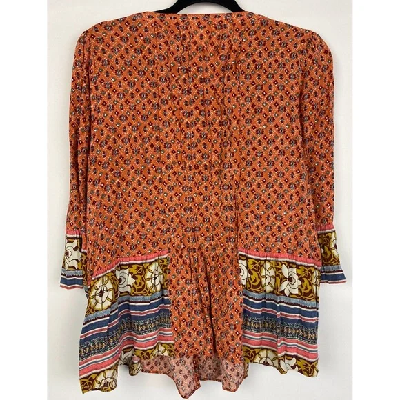 Anthropologie Maeve Womens Hiver Peasant Blouse 12 Orange Boho Hippie Floral - Picture 7 of 9